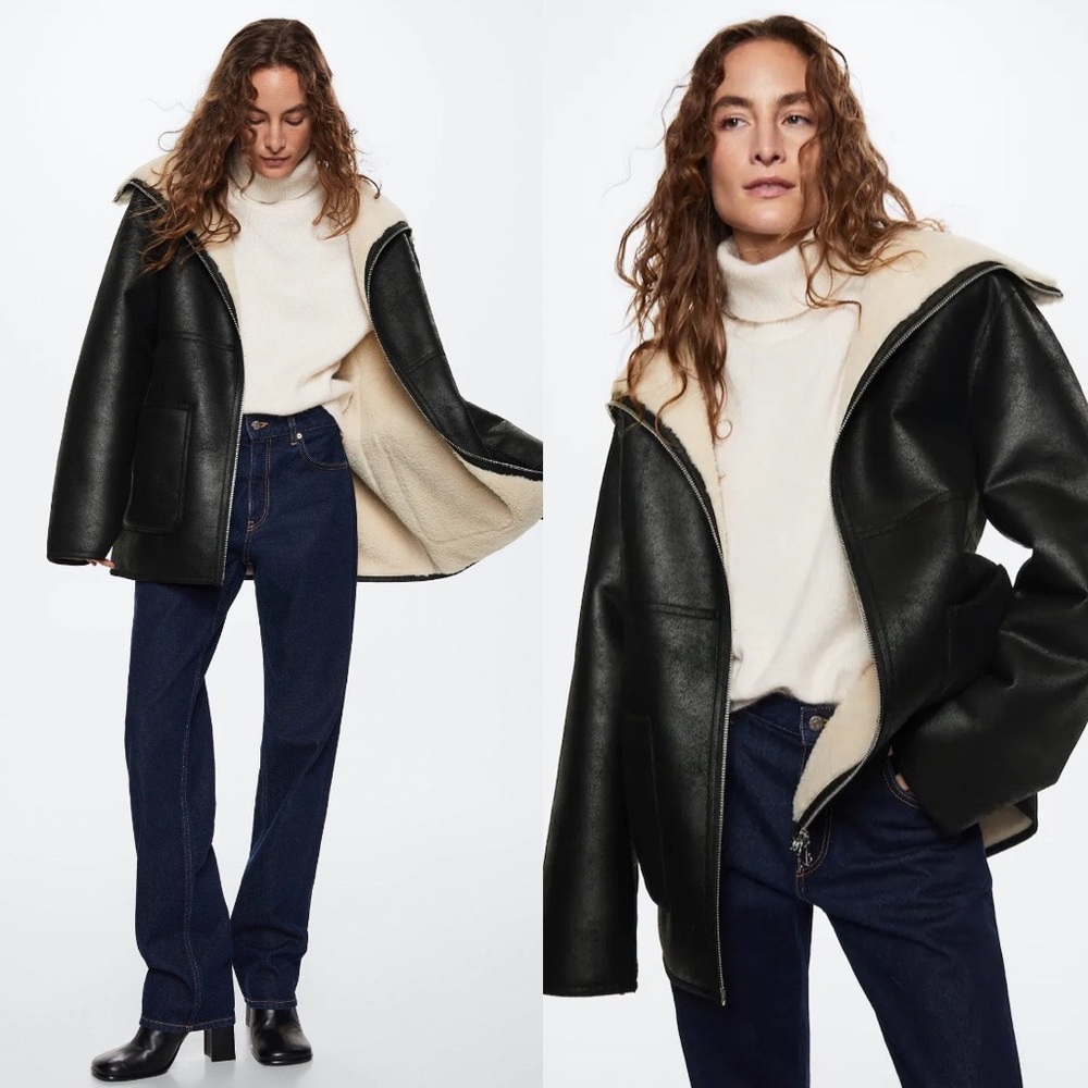 Mango Faux shearling lining coat
